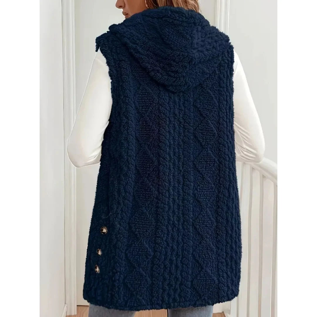 Women's hooded sherpa-look button-up gilet