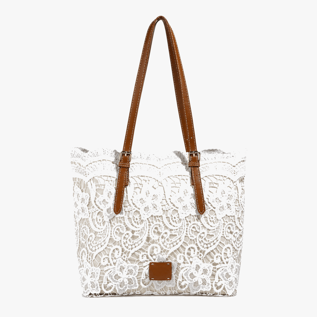 Women's floral lace shoulder tote bag in cream white
