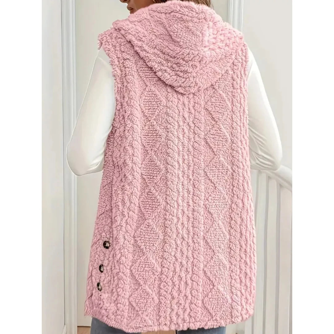 Women's hooded sherpa-look button-up gilet