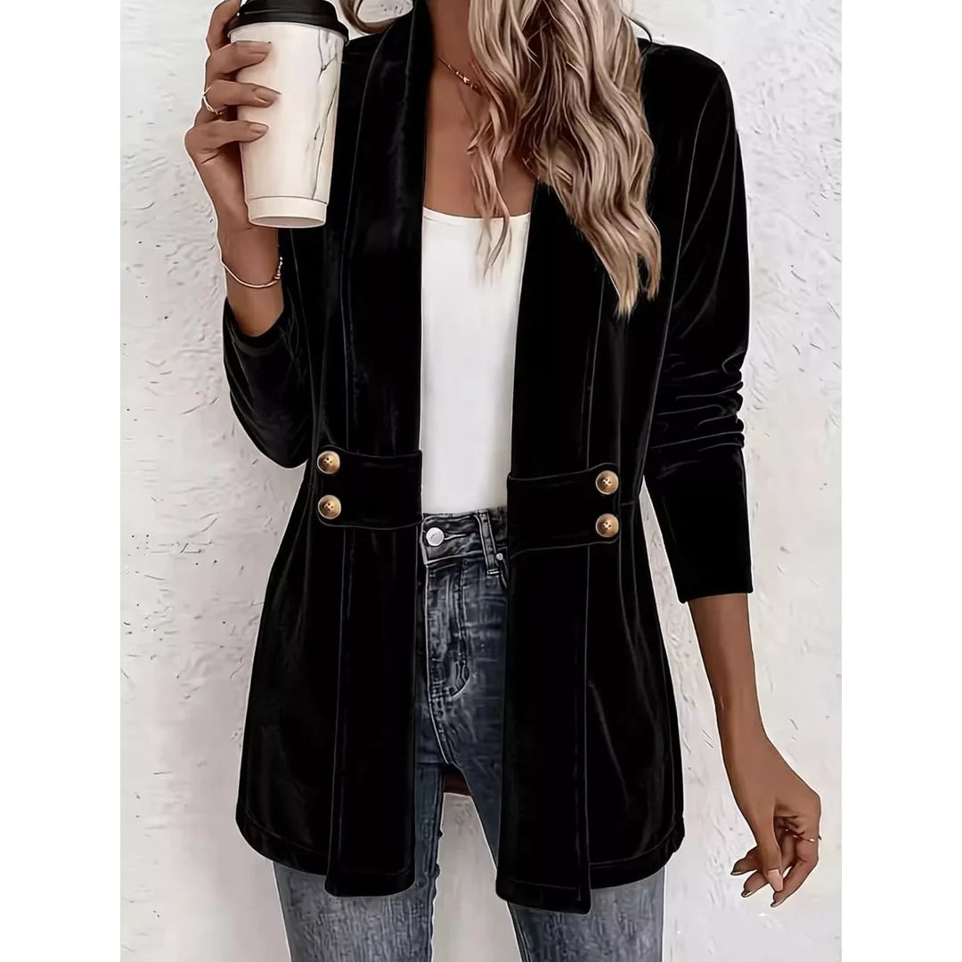 Women's velvet-touch open front cardigan in black