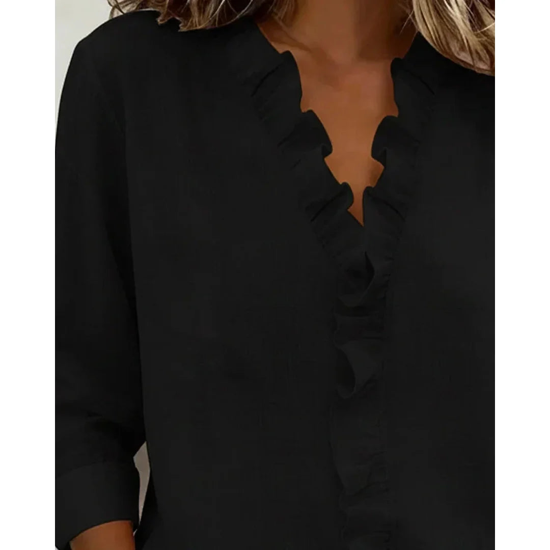 NOA | MATILDA WOMEN'S LONG SLEEVE RUFFLE V-NECK BLOUSE