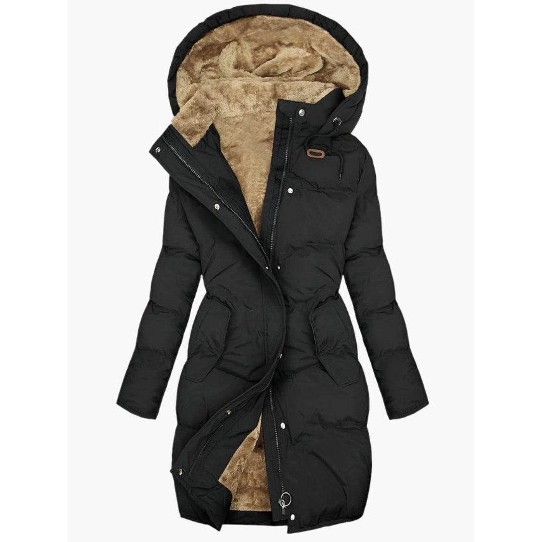 Women's quilted hooded coat in black