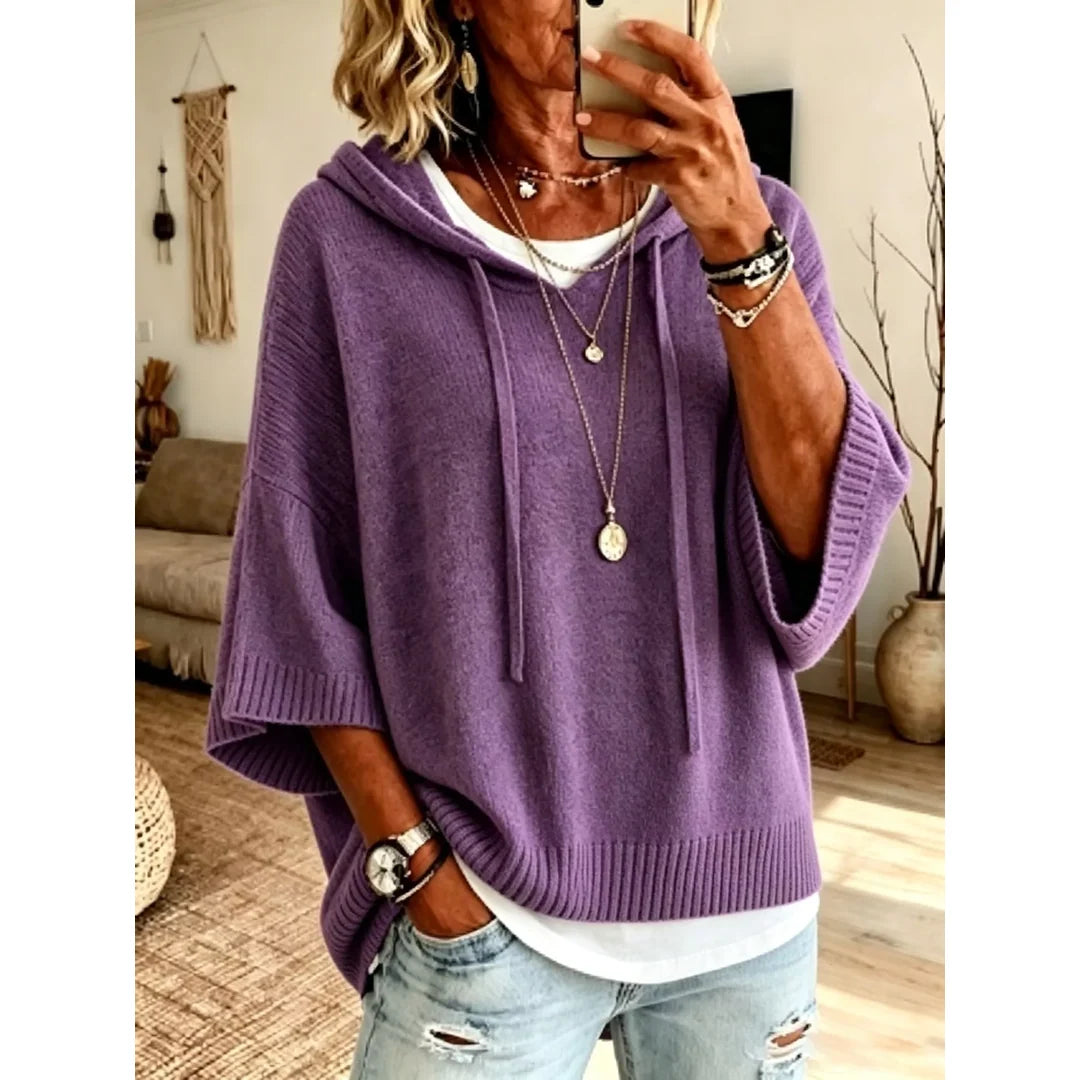 Women's hooded batwing sleeve knit jumper