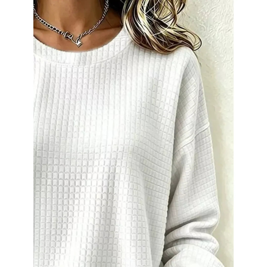 Women's waffle knit crew neck sweatshirt