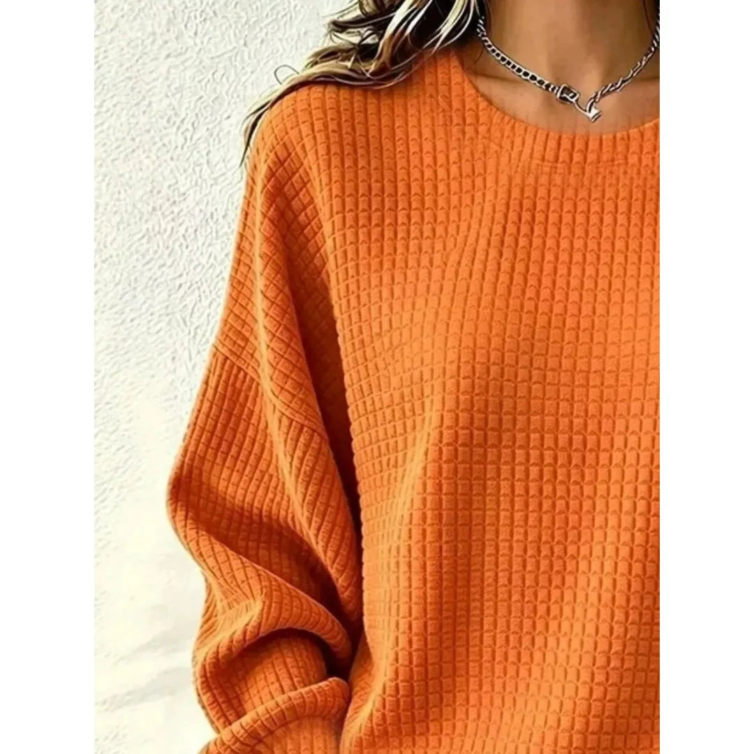 Women's waffle knit crew neck sweatshirt