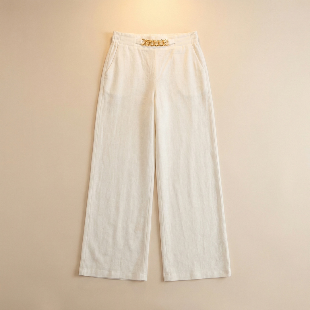 Women's wide leg trousers with gold chain detail