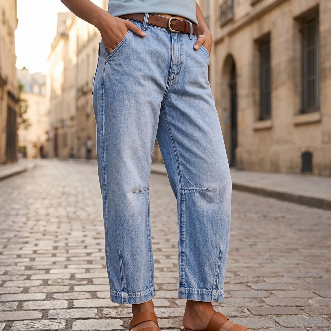 Women's high waisted cropped barrel jeans in light blue