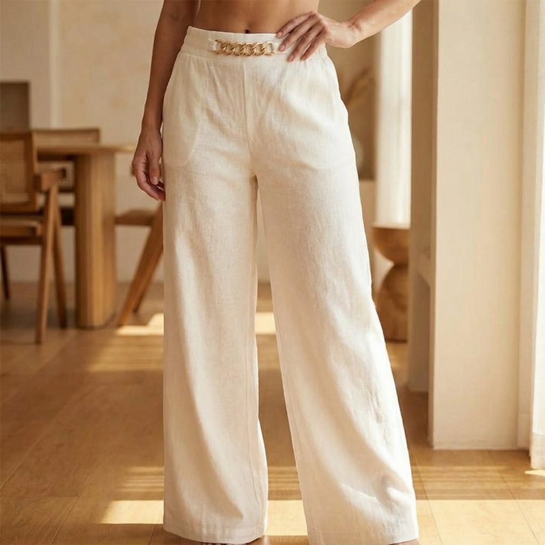 Women's wide leg trousers with gold chain detail