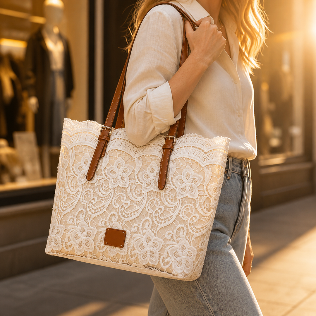 Women's floral lace shoulder tote bag