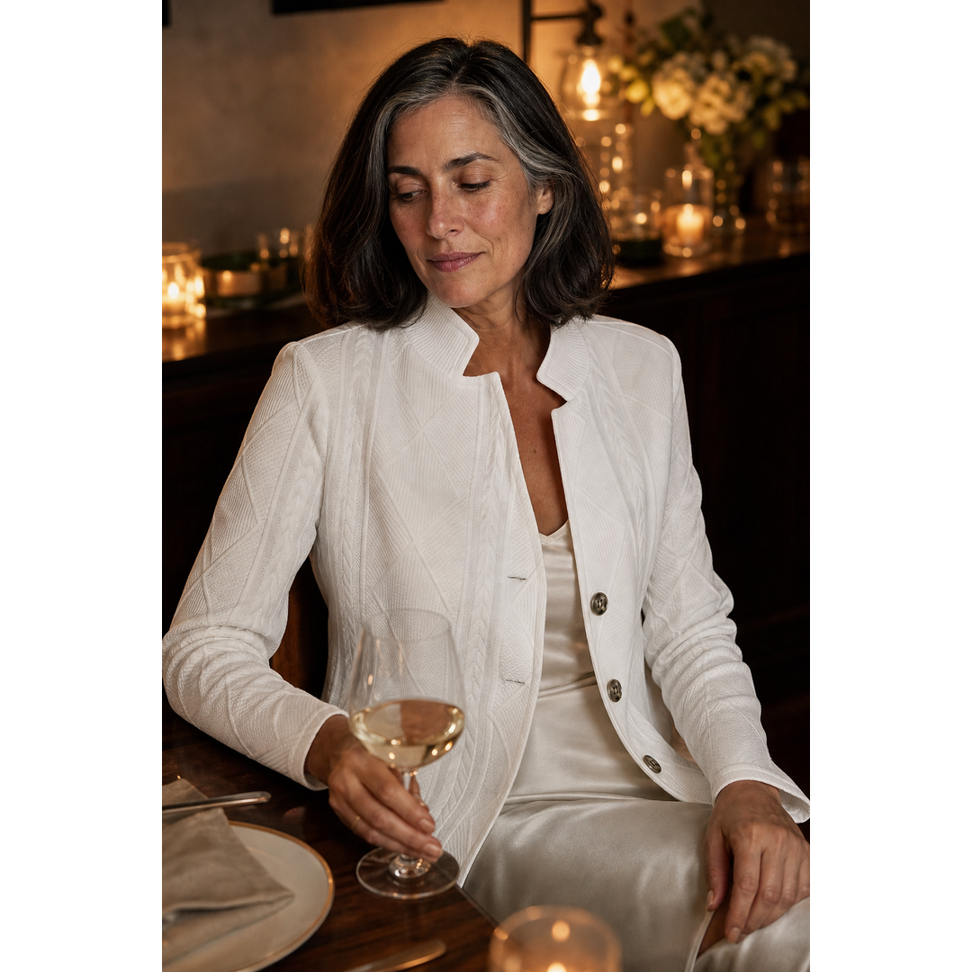 Women's textured knit stand collar blazer