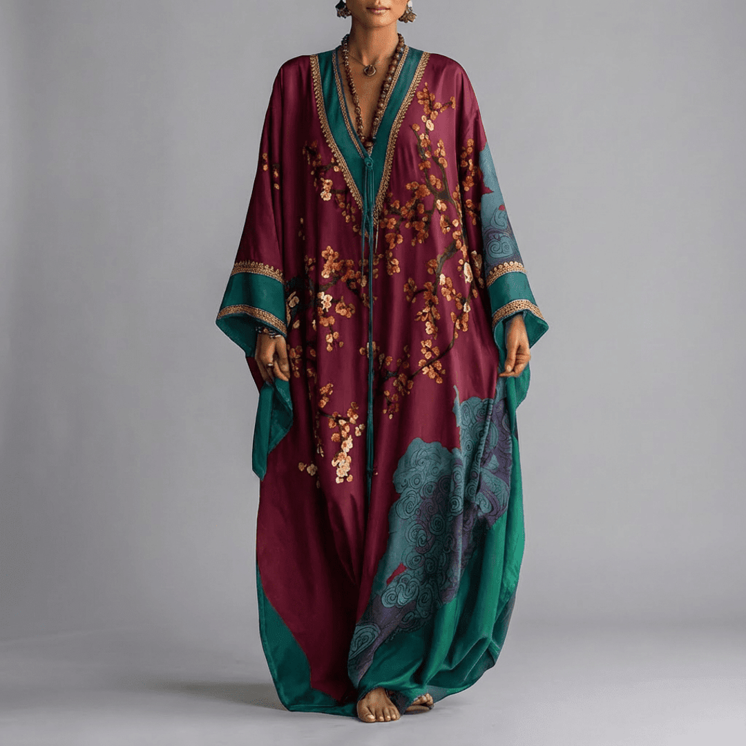 Women's floral maxi dress in burgundy