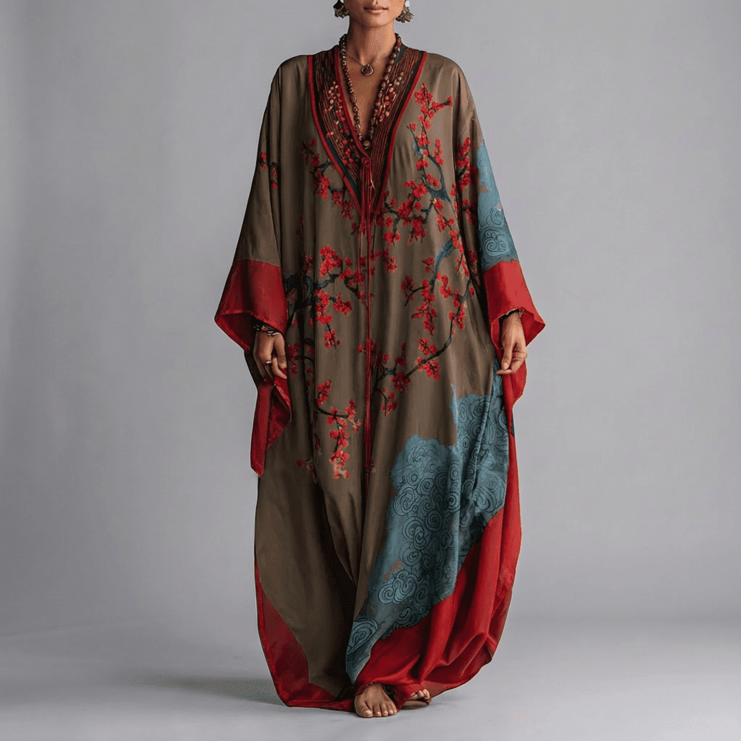 Women's floral maxi dress in brown
