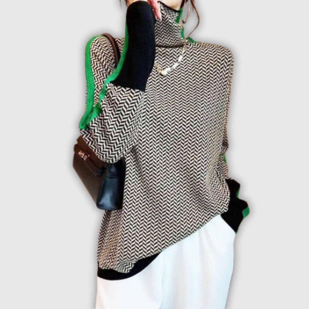 Women's roll neck knit jumper in green