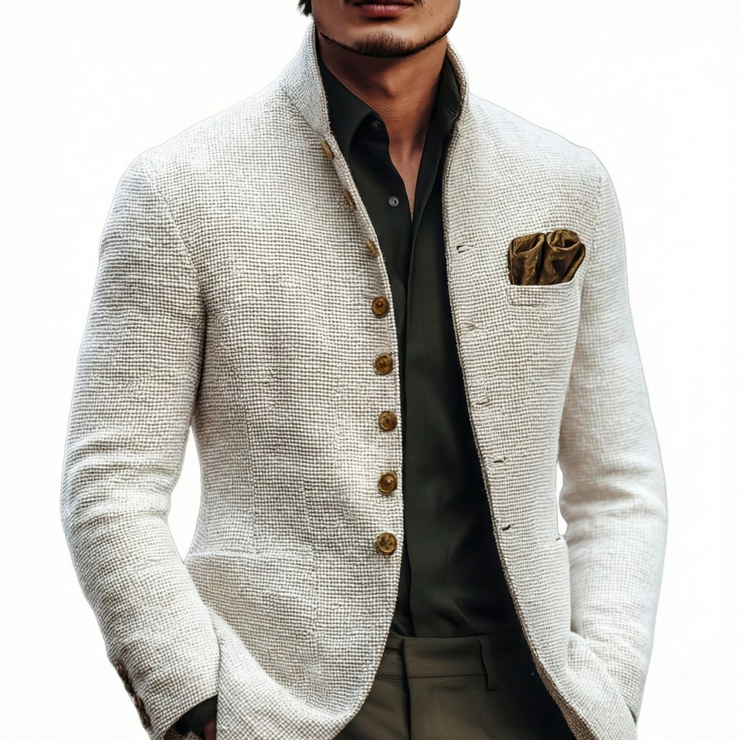 NOA | HAROLD MEN'S TEXTURED BUTTON UP STAND COLLAR CARDIGAN