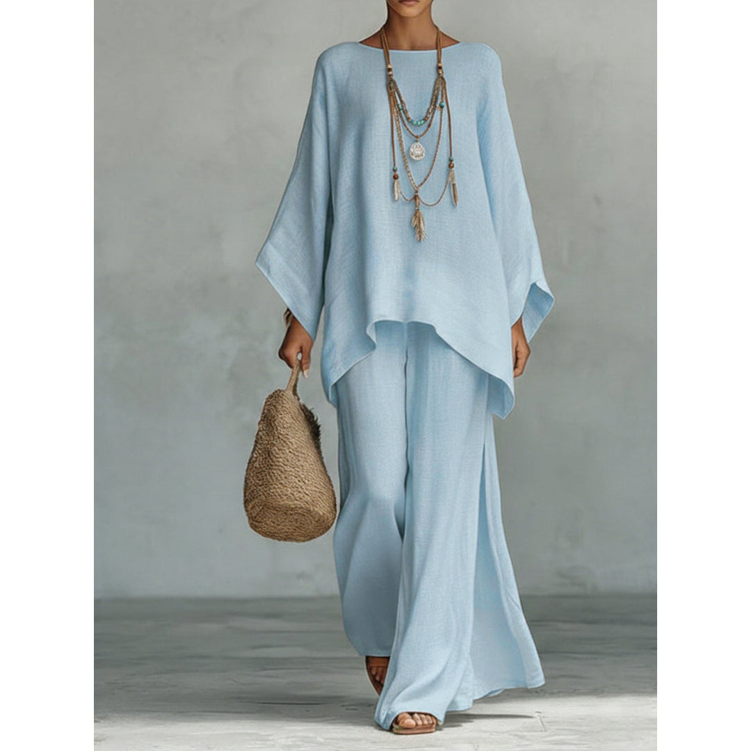 NOA | JACQUI WOMEN'S LINEN CO-ORD SET WITH WIDE LEG TROUSERS