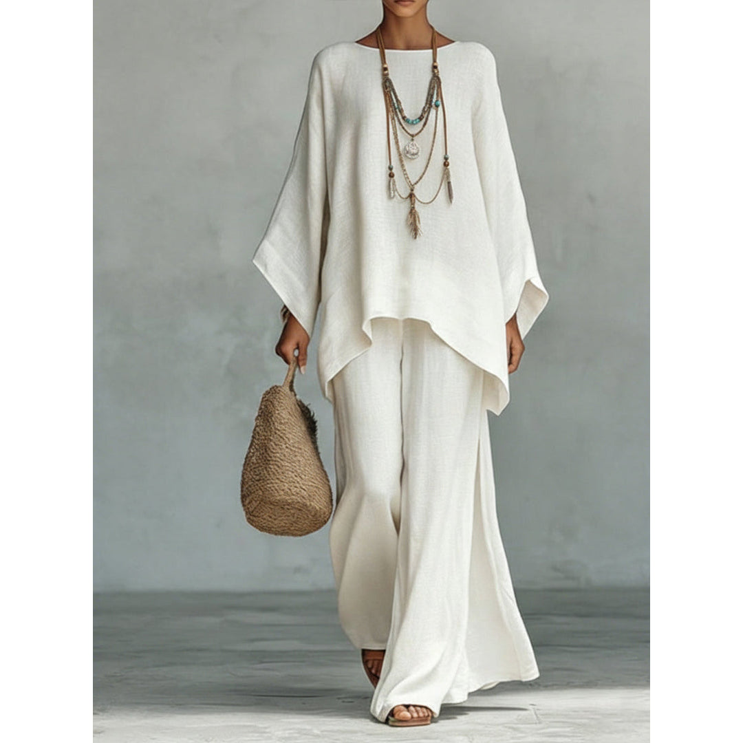 NOA | JACQUI WOMEN'S LINEN CO-ORD SET WITH WIDE LEG TROUSERS