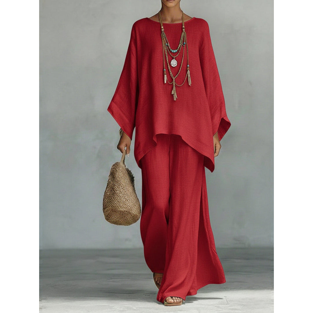 NOA | JACQUI WOMEN'S LINEN CO-ORD SET WITH WIDE LEG TROUSERS