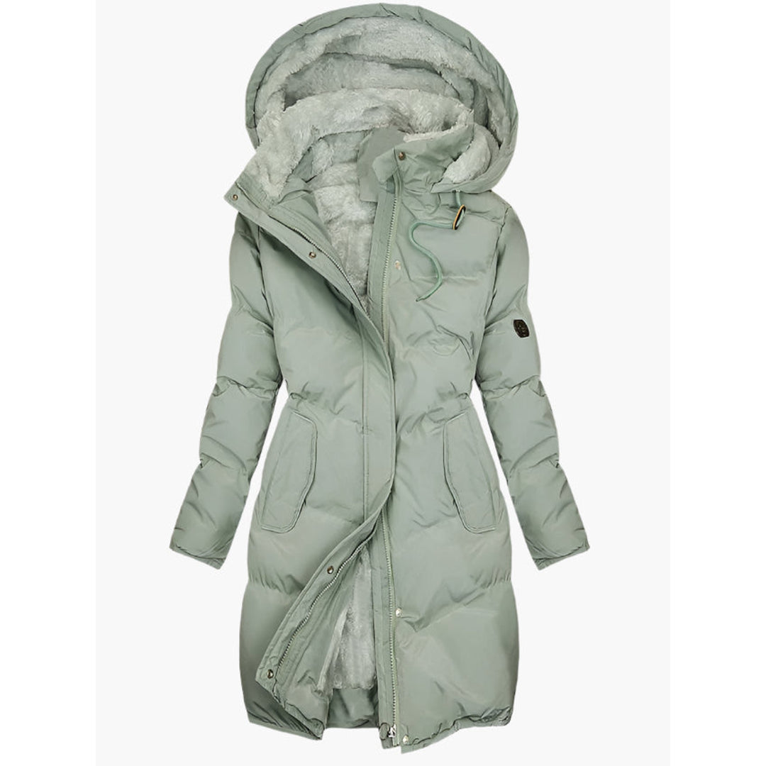 Women's quilted hooded coat in green