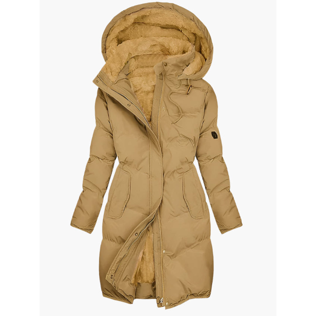 Women's quilted hooded coat in yellow