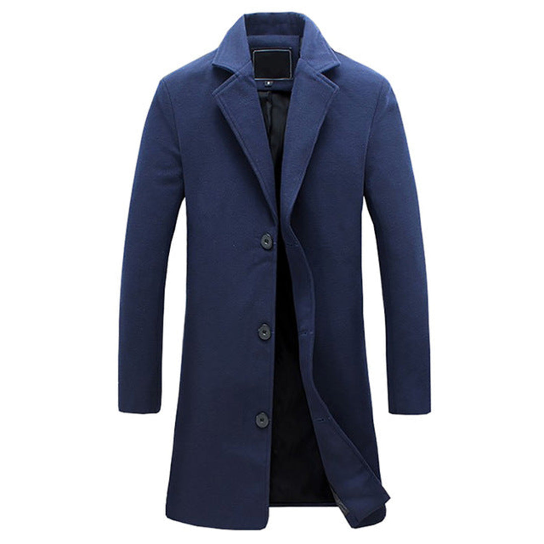 Men's tailored trench coat in navy blue