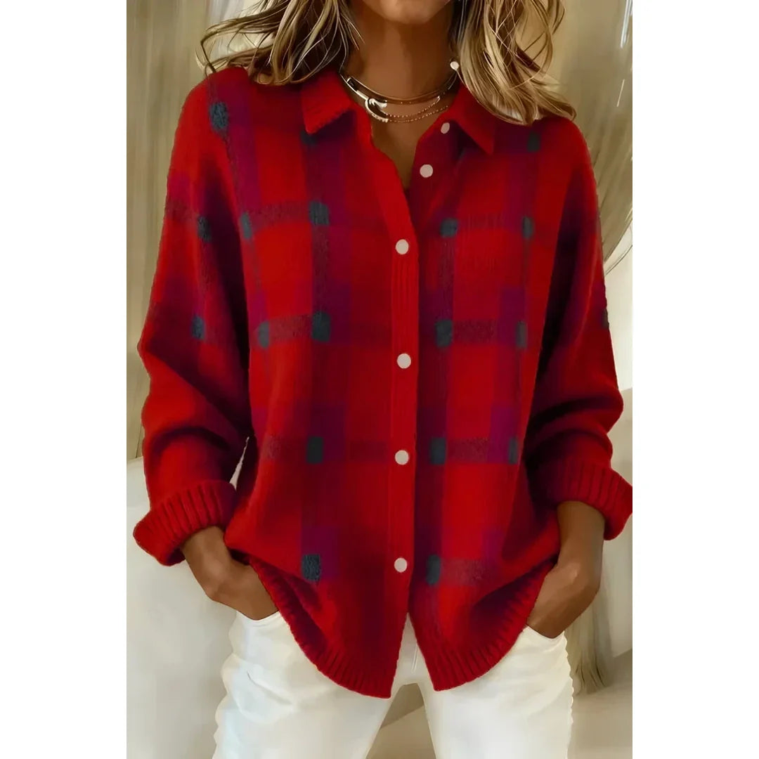 NOA | CAMELLIA WOMEN'S CHECKED BUTTON UP LONGLINE CARDIGAN