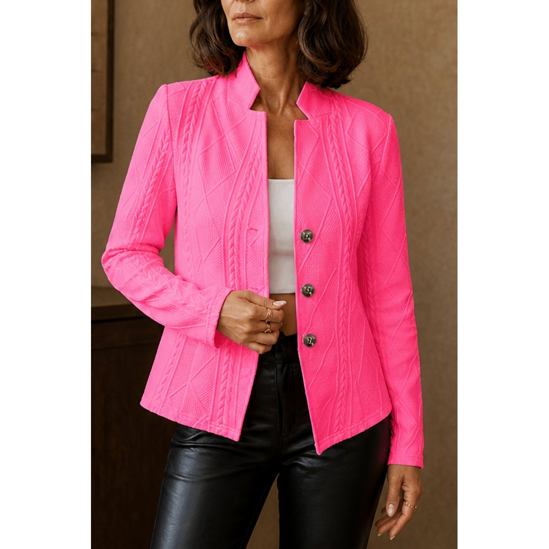 Women's textured knit stand collar blazer in rose red